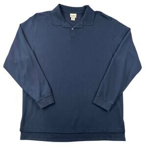 LL Bean Long Sleeve Polo Shirt Navy Blue Classic Cotton Minimalist Preppy - L